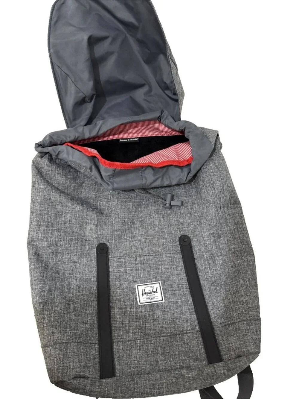 Herschel Supply Co Gray Laptop Backpack Raven Crosshatch and Red White Stripe